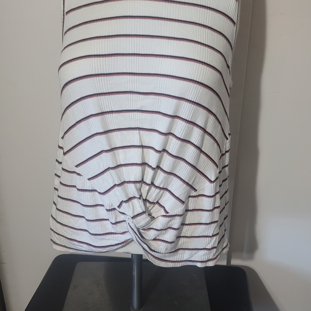 Lucky Brand White and Brown Striped Tank Top